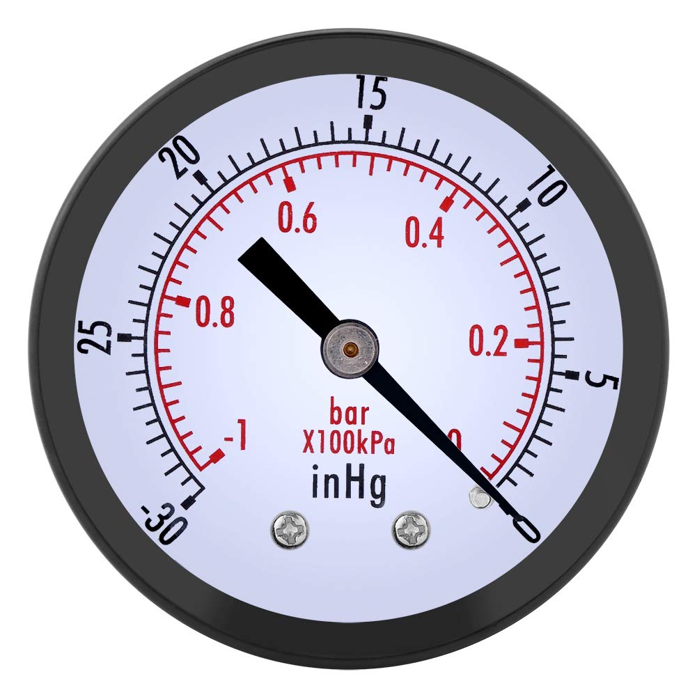  [AUSTRALIA] - Oumefar 0-30inHg vacuum pressure gauge 0-1bar 50mm mini dial air vacuum pressure gauge 1/4" BSPT thread pressure gauge 1/4 inch BSPT rear mounting