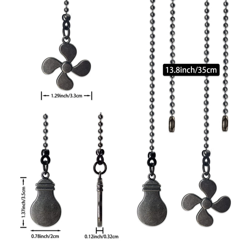  [AUSTRALIA] - EIFHYT Ceiling Fan Pull Chain Set, Light Bulb and Fan Pattern Pull Chain Extension 12 Inch 3mm Diameter Beaded Ball Connector Best for use with Ceiling Fan Lighting (1 Set Black) 1Set