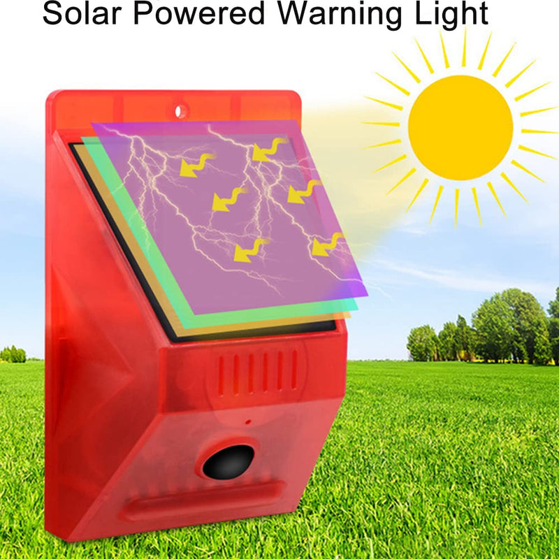  [AUSTRALIA] - Aolyty Solar Warning Light with Motion Detector Remote Control, IP65 Waterproof Solar Alarm Light 4 Work Modes 129db Sound Security Siren Light for Home, Farm, Barn, Villa, Yard, Hacienda