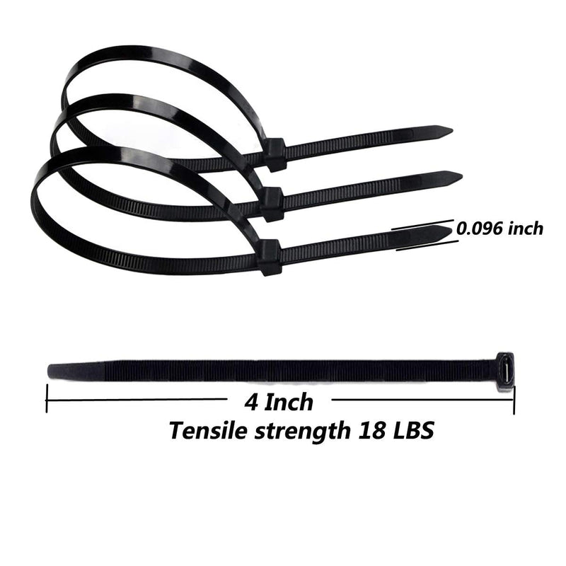  [AUSTRALIA] - 150 Pack,Multi-Purpose Cable Zip Ties,4-Inch Length,0.096 Inch Width Nylon Self Locking Heavy Duty Wire Ties Cable Ties,Black 4 inch Black