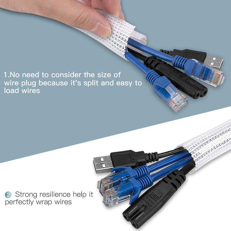  [AUSTRALIA] - 6.6ft - 2/3 inch White Cable Sleeve Cover, AGPTEK Cord Protector Management Wire Loom Tubing Cable Sleeve Split Sleeving for Desk PC TV Computer Cable Protect Cat from Chewing Cord, White 6.6ft - 2/3''