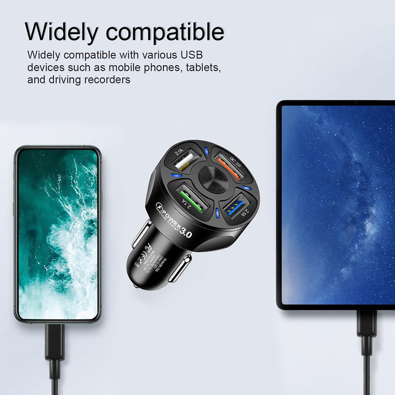  [AUSTRALIA] - Car Charger Adapter, 4 Ports USB Fast Car Charger QC3.0, Quick Car Phone Charger with LED Light Display, Compatible with iPhone 12 Pro Max/11 Pro/XS/XR, Galaxy S20 Ultra and More (Black) Black