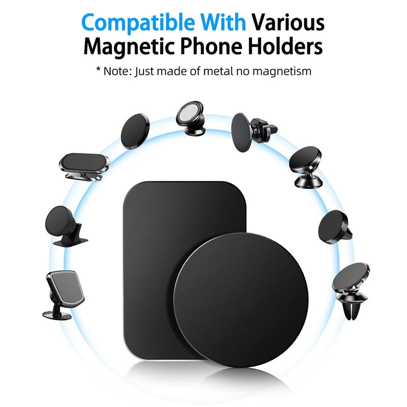  [AUSTRALIA] - ANMONE Metal Plate for Phone Magnetic Mount Holder Stand [4Pack -2 Round 2 Rectangle Black] Adhesive Sticker Magnetic Plate Iron Sheet Ultra-Thin Car Cradle Disc Ordinary Metal Plate