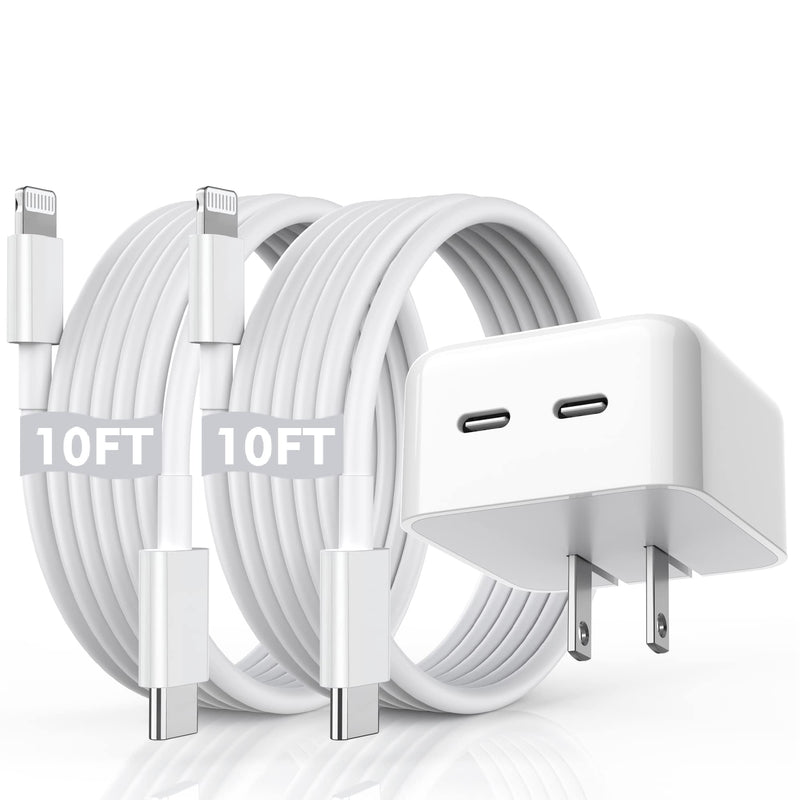  [AUSTRALIA] - iPhone Fast Charger, 40W Dual USB-C Quick Wall Charger[MFi Certified] 2pack 10FT Extra Long Lightning Cable+Double Port Foldable USBC Apple Charger Fast Charging for iPhone 14/13/12/11/XR/XS/SE/iPad