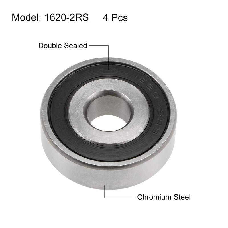  [AUSTRALIA] - uxcell 1620-2RS Deep Groove Ball Bearings Z2 7/16 X 1-3/8 X 7/16inch Double Sealed Chrome Steel 4 Pcs 7/16"x1-3/8"x7/16"