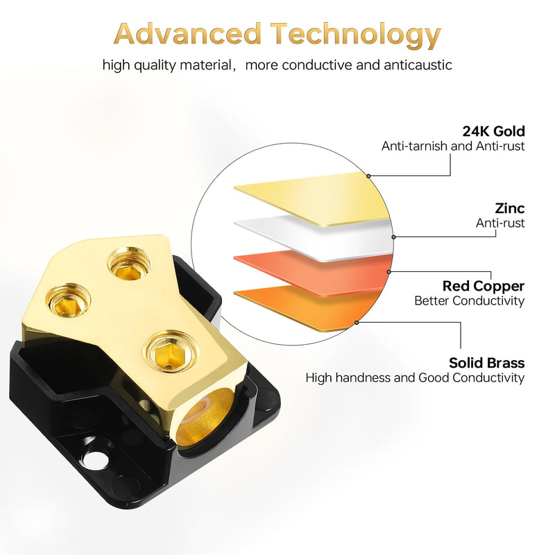  [AUSTRALIA] - BOJACK 2 Way Splitter Amp Copper Power Distribution Block 0/2/4 AWG Gauge in, 4/8 Gauge Out for Car Audio Splitter(1PCS)