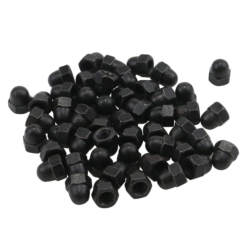  [AUSTRALIA] - Antrader M6 Thread Dia Acorn Cap Head Nickel Plating Carbon Steel Dome Hex Nuts Pack of 50, Flat Black M6 50pcs, Black