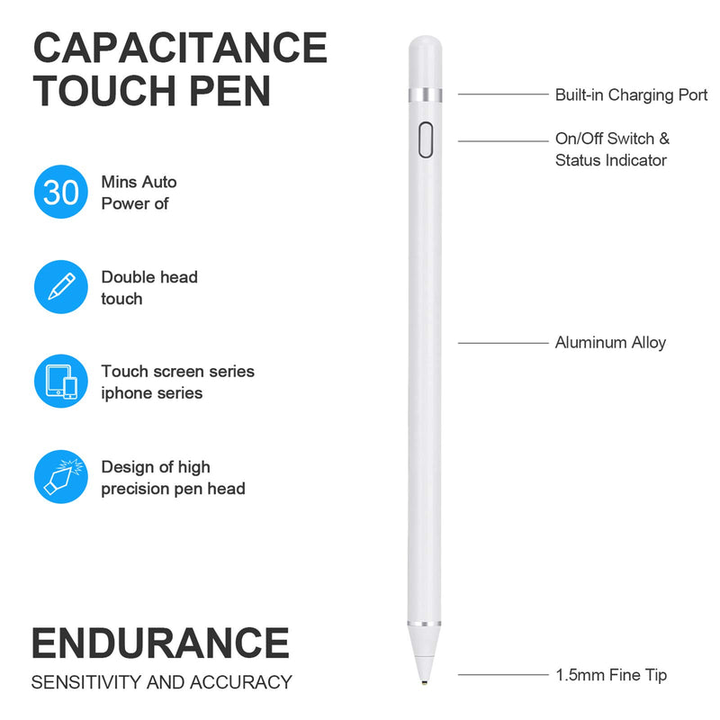 Digital Stylus Pens for Touch Screens Fine Point Stylist Pen Precise and Smooth Stylish Pencil (White) White - LeoForward Australia