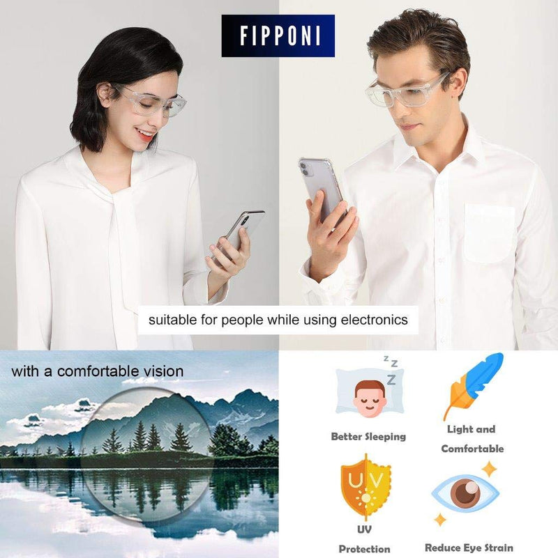FIPPONI, (NEW! ) Two-in-One Opaque UV400 Blue-Light blocking computer Glasses,Super light weight, comfortable, Fit-over worn on Prescription, reader, Rx frames, or wear directly. Good for Thanksgiving Gift and Christmas Gift Crystal - LeoForward Australia