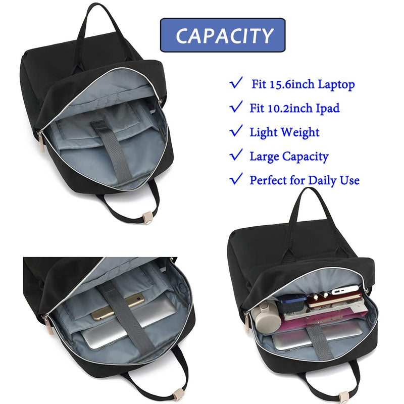  [AUSTRALIA] - Laptop Backpack Women Fashion Commute Work Computer Backpack 15.6 Inch College High School Casual Daypacks Travel Bag Laptop Computer Business Backpack for Teen Gifts ，Black Black