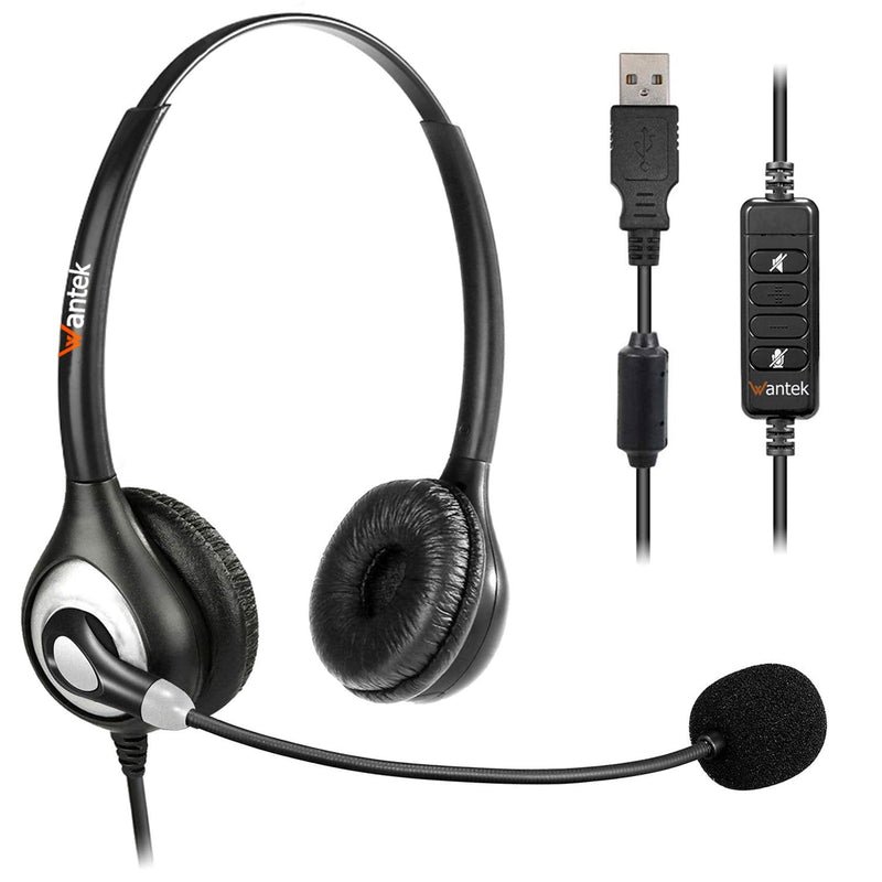  [AUSTRALIA] - USB Headset with Microphone Noise Cancelling & in-line Controls, Wantek Office Computer Headphones for Laptop PC Call Center Business Skype Zoom SoftPhone, Clear Chat, Ultra Comfort