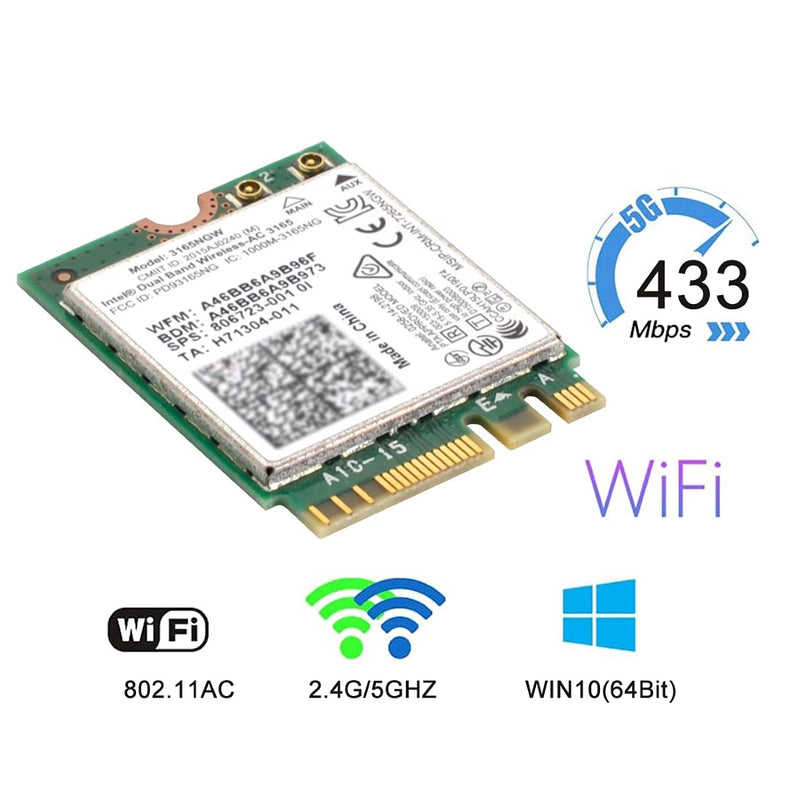  [AUSTRALIA] - ChenYang CY NGFF M.2 WLAN Card +BT 4.0 Network Adapter Dual Band Wireless 2.4G 5Ghz 433Mbps 3165AC NGFF 802.11AC WiFi 3165NGW Green 3165AC