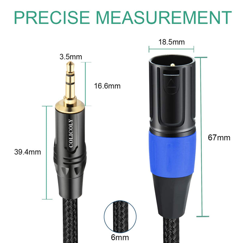  [AUSTRALIA] - COLICOLY 3.5mm to XLR Cable, XLR to 3.5mm Unbalanced 1/8 inch Mini Jack Stereo to XLR Male Cord Adapter - 6.6ft 6.6 feet