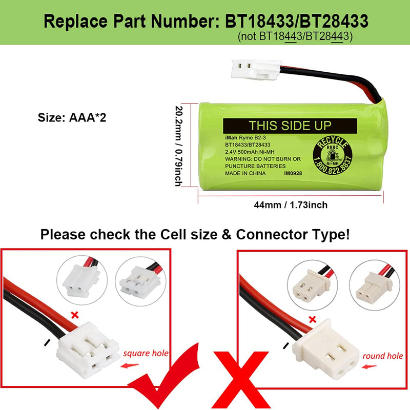  [AUSTRALIA] - iMah BT18433/BT28433 2.4V 500mAh Cordless Phone Battery Compatible with AT&T VTech BT184342/BT284342 BT-8300 BT1011 BT1018 BT1022 BT1031 89-1326-00-00 89-1330-01-00 CPH-515D, Pack of 6 BT18433/BT28433, 6-Pack