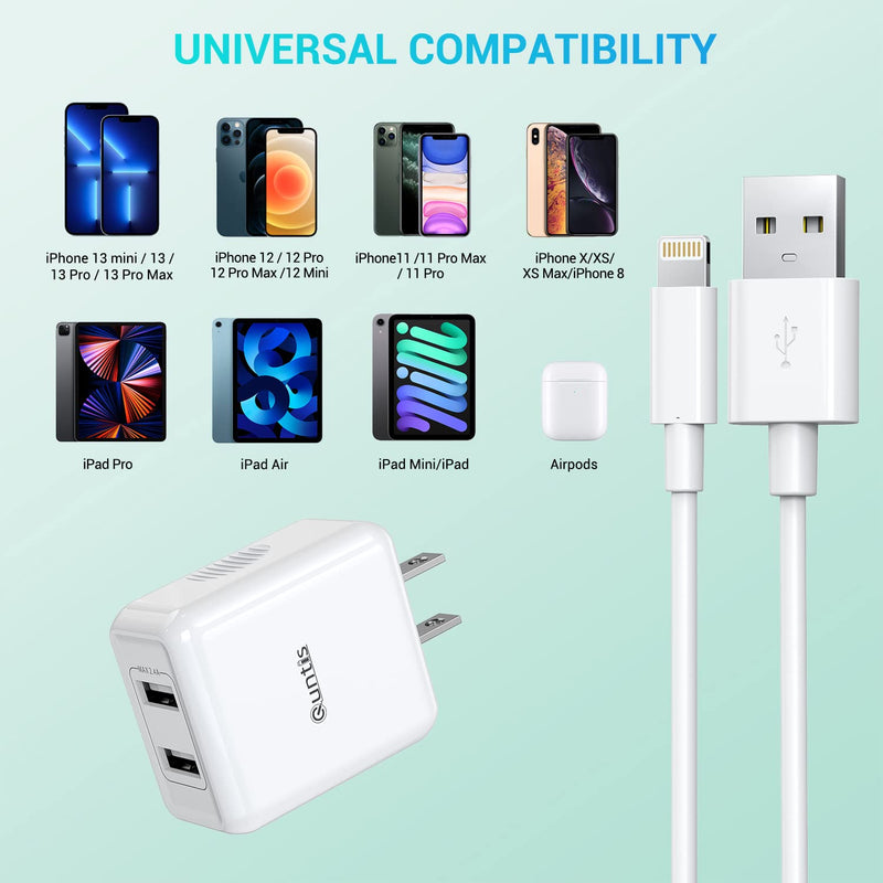  [AUSTRALIA] - iPhone Charger MFi Certified, Quntis 2Pack 6.6ft Lightning Charging Cable Cord with Dual Port USB Wall Charger Block Adapter for iPhone 14 13 12 SE 11 Max XS XR X 8 7 6s 6 Plus iPad Pro iPod Airpods