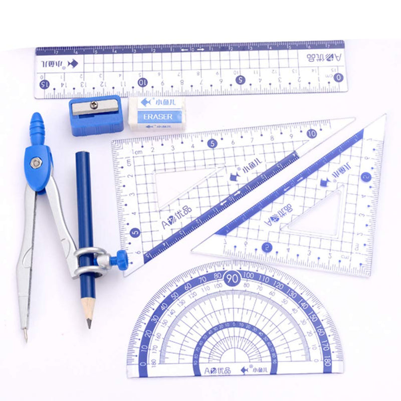 Waremew Math Geometry Kit Set 8 Pieces Student Supplies with Shatterproof Storage Box,Includes Ruler, Protractor, Compass, Pencil,Pencil Sharpener and Eraser,etc.for Drafting and Drawings - LeoForward Australia