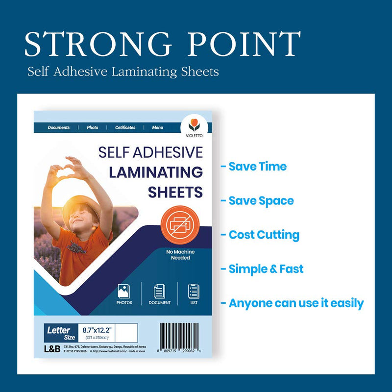  [AUSTRALIA] - 20 Pack Self Adhesive Laminating Sheets, 4 mil Thickness (8.5x11 inch) Peel and Stick Clear Self Seal Laminating Sheets by VIOLETTO 20 sheets