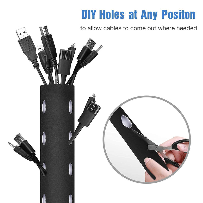  [AUSTRALIA] - JOTO [6 Pack] 19-20 Inch Black Cable Management Sleeve with Zipper Bundle with [2 Pack] 130" Cuttable Cable Management Sleeve