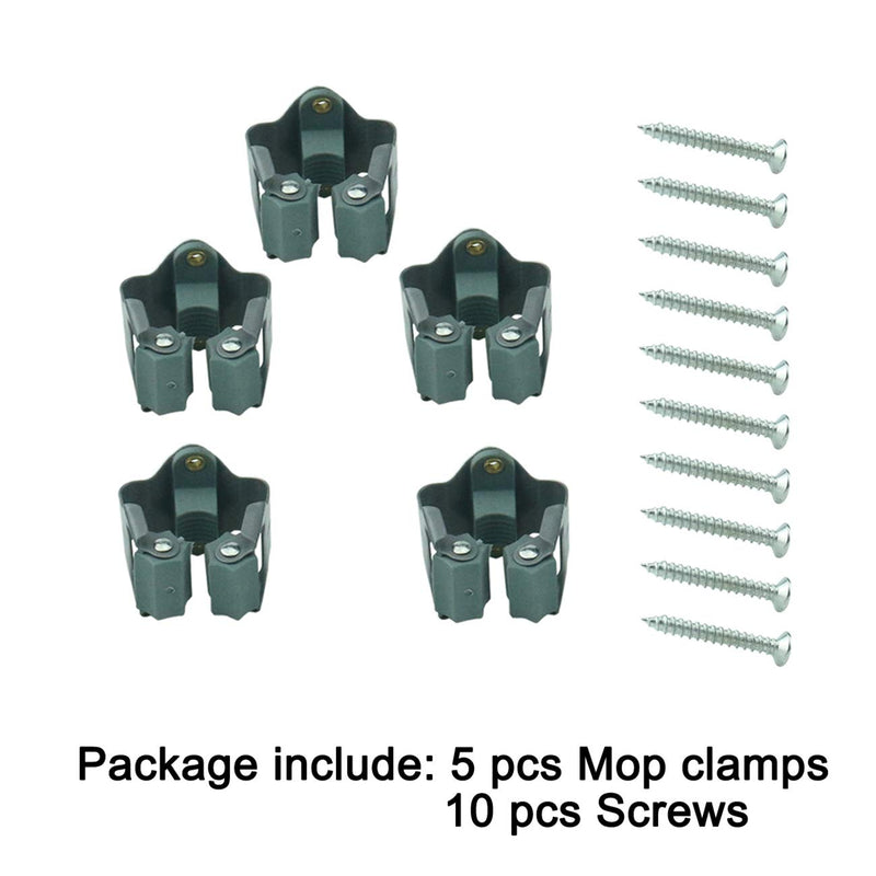  [AUSTRALIA] - TIHOOD 5PCS Mop and Broom Holder/Bathroom Storage Organizer Mop Hanger/Wall Mounted Garden Storage Rack with Screws