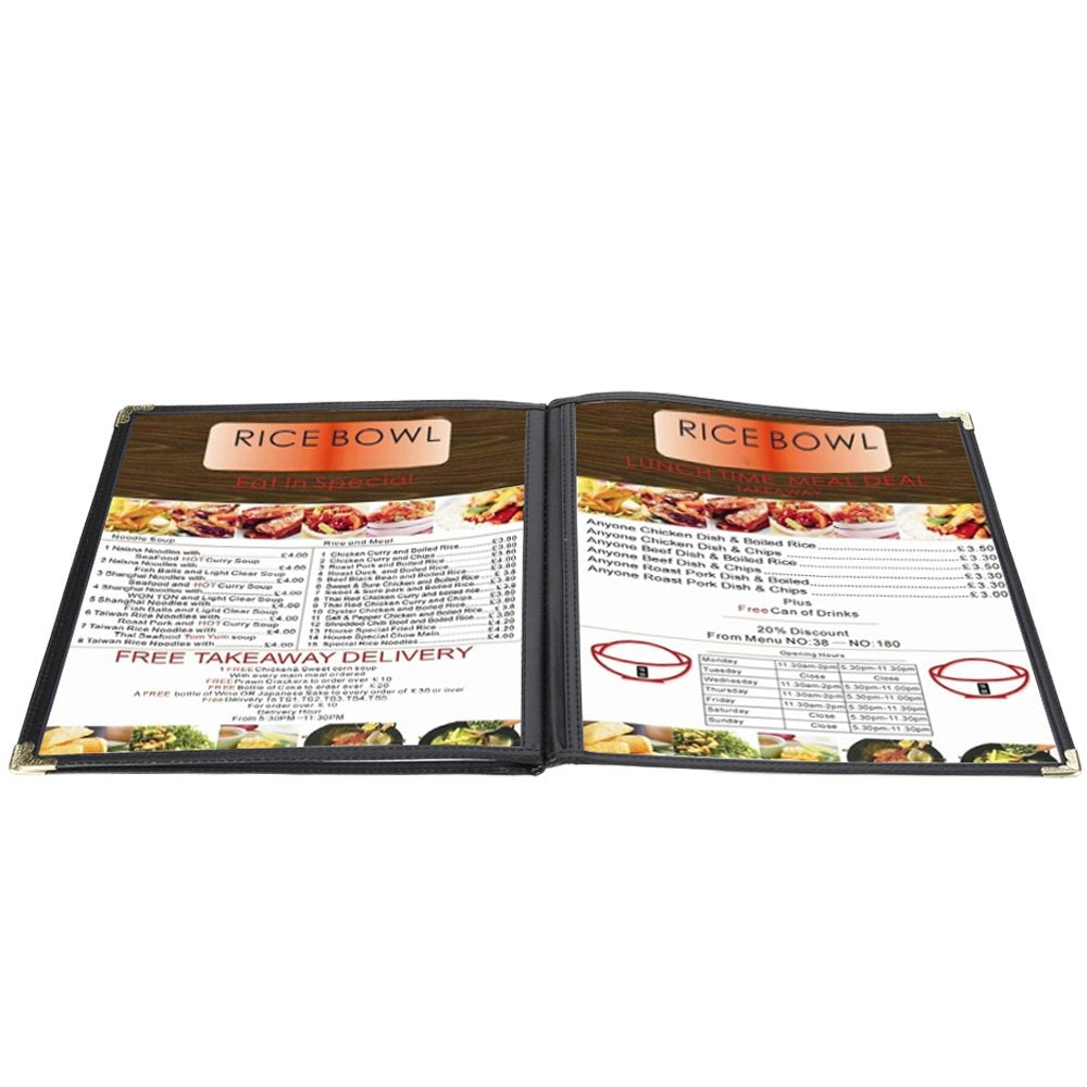  [AUSTRALIA] - Flexzion Menu Cover 8.5x11 inch Black (1 Pack) Triple Fold Book Style Holder with 3 Page 6 View Protective Corner for Restaurant Hotel Deli Cafes Bars Pubs 1 Pack