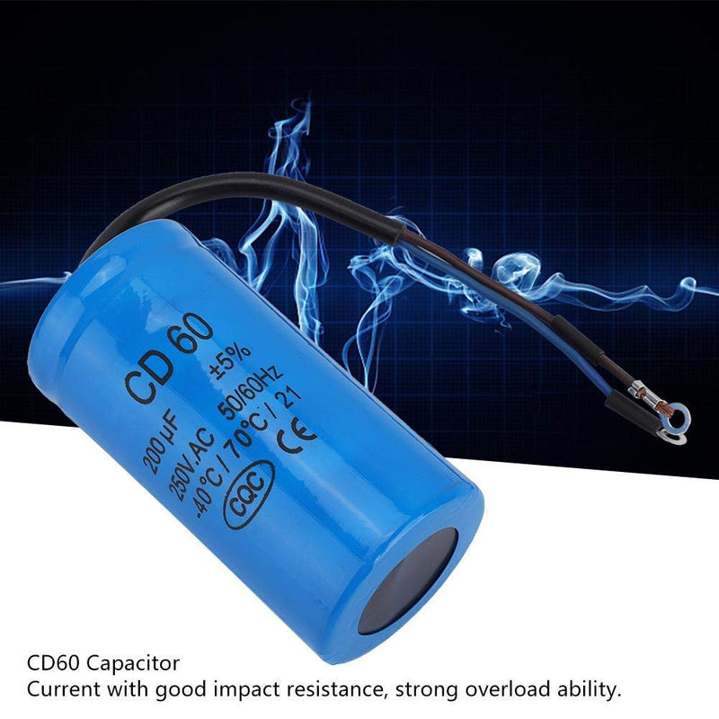  [AUSTRALIA] - CD60 200uF run capacitor with wire lead 250VAC 50/60Hz for engine air compressor