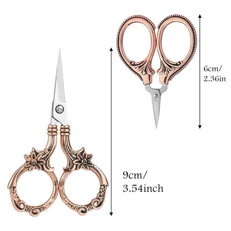  [AUSTRALIA] - 2 Pair Embroidery Scissors, Classic Daisy Design Scissors Sharp Tip Stainless Steel, Vintage Sewing Scissors DIY Tools Dressmaker Small Scissor for Fabric, Embroidery, Craft, Needlework(Red Bronze)