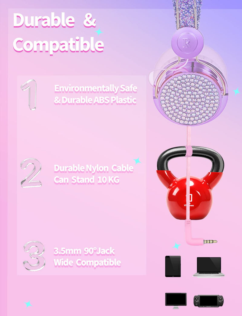  [AUSTRALIA] - 𝟐𝟎𝟐𝟑 𝐍𝐞𝐰 Kids Pom Headphones with Mic for Travel/Car/Plane,Added 85DB Limit Function&Shareport,Unicorns Gifts for Girls,On/Over Ear HD Stereo Wired Headsets with Nylon Cable-Hot-purple