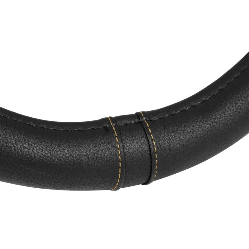  [AUSTRALIA] - Motor Trend GripDrive Pro Synthetic Comfort Leather Grip Steering Wheel Cover for Cars Trucks Vans SUVs (Black / Beige Accent Stitching) (Small Size 13.5 - 14.5 Inch) Black / Beige Accent Stitching Small (13.5 - 14.5")