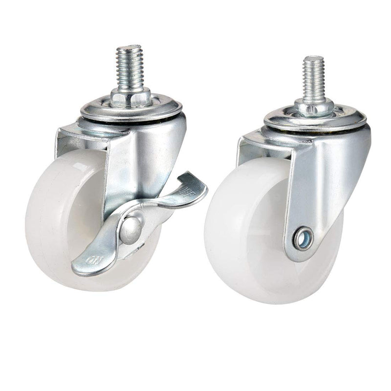  [AUSTRALIA] - uxcell 2 Inch Swivel Caster Wheels PP 360 Degree Threaded Stem Caster Wheel M8 x 15mm, 198lb Total Load Capacity, Pack of 4(2 Brake,2 No Brake)