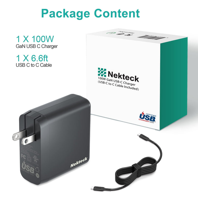  [AUSTRALIA] - Nekteck 100W USB C Charger [GaN Tech & USB-IF Certified], PD 3.0 Adapter with Foldable Plug, Fast Wall Charger, Compatible with MacBook Air/Pro, iPad Air/Pro, iPhone and More (Not Support MagSafe 3)