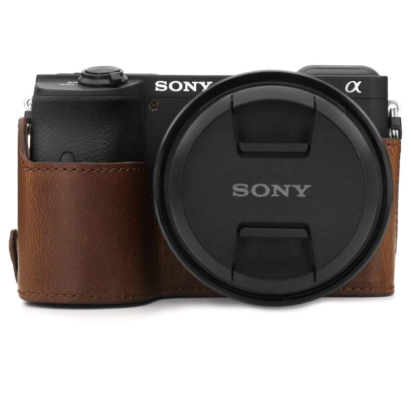  [AUSTRALIA] - MegaGear Ever Ready Leather Camera Half Case Compatible with Sony Alpha A6600 Dark Brown