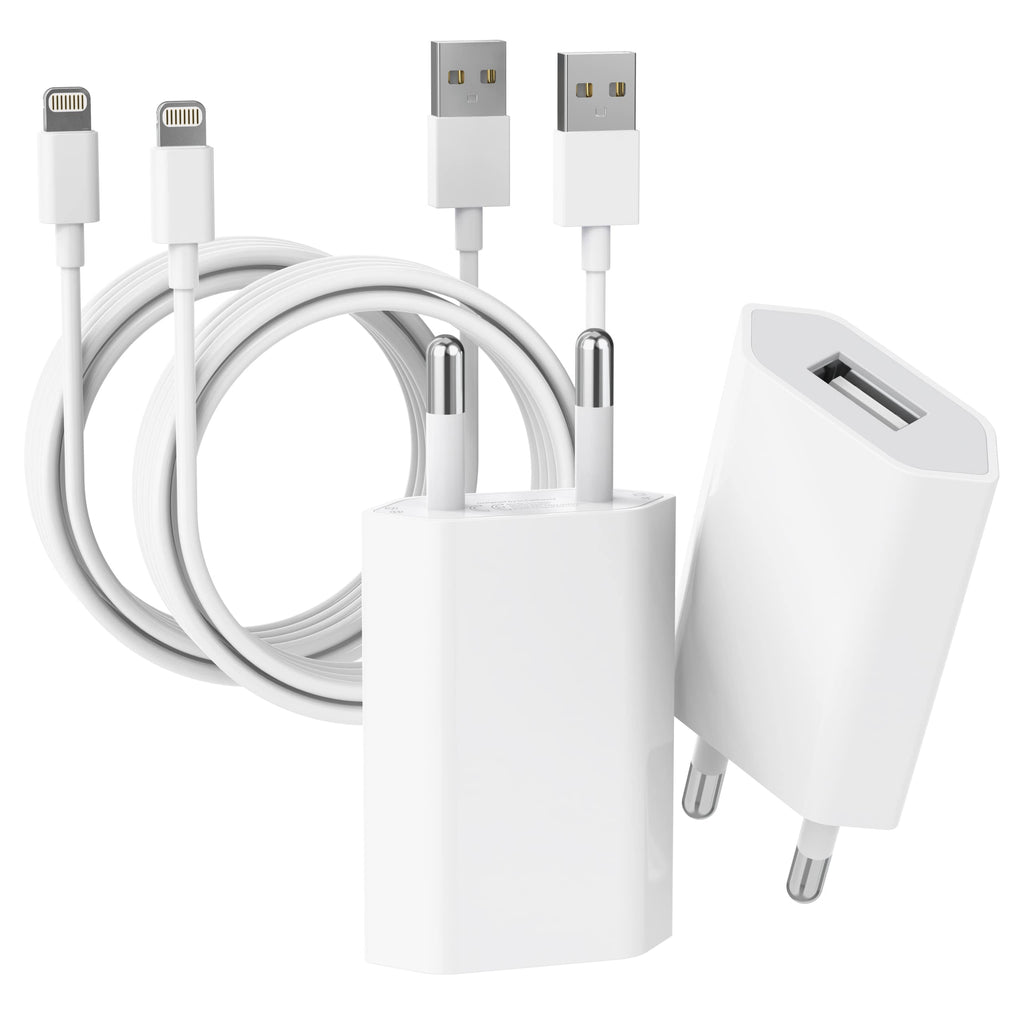  [AUSTRALIA] - [Apple MFi Certified] USB charger, pack of 2 iPhone charger and iPhone charging cable, ZNBTCY 2M Lightning cable with USB power supply, charging adapter fast charging for iPhone 14/13/12 pro/11/XS/XR/X/8 white