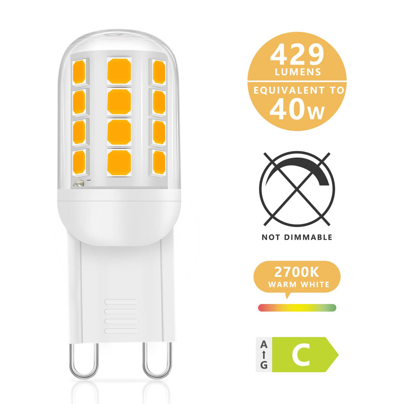  [AUSTRALIA] - YzzYzz G9 LED lamp warm white 2700K, bulb 2.6W equivalent to 30W-40W halogen lamp, light bulb 429 lumens, no flickering, not dimmable, 360° pin base lamp, pack of 4