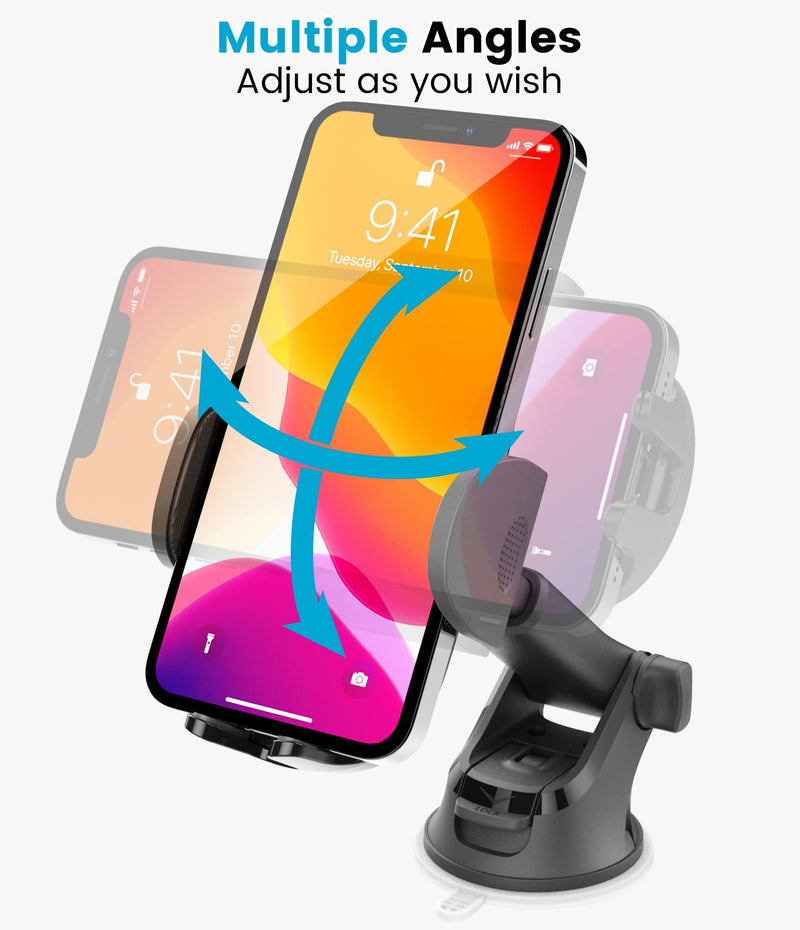  [AUSTRALIA] - APPS2Car Phone Mount for Car Windshield Dashboard [Quick Retractable Arm] Long Arm Suction Cup Cell Phone Holder Low Profile Compatible with All Smartphones iPhone - Easy Clamp Hands-Free Universal