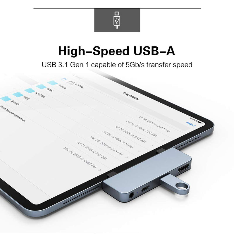 HyperDrive USB C Hub Adapter for iPad Pro 2020 2019 2018 11”/ 12.9", USBC Smartphone/Tablet, 4-in-1 USB-C Hub Dongle with 4K HDMI, C-USB PD Charging, USB 3.0, 3.5mm Headphone Audio Jack -Gray - LeoForward Australia