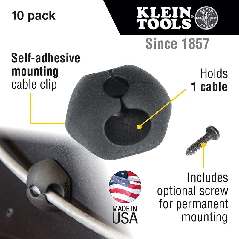  [AUSTRALIA] - Cable Clips, Adhesive Single Slot Cable, Cord Management Mounting Clips, Optional Screw for Permanent Mounting, 10-Pack Klein Tools 450-400