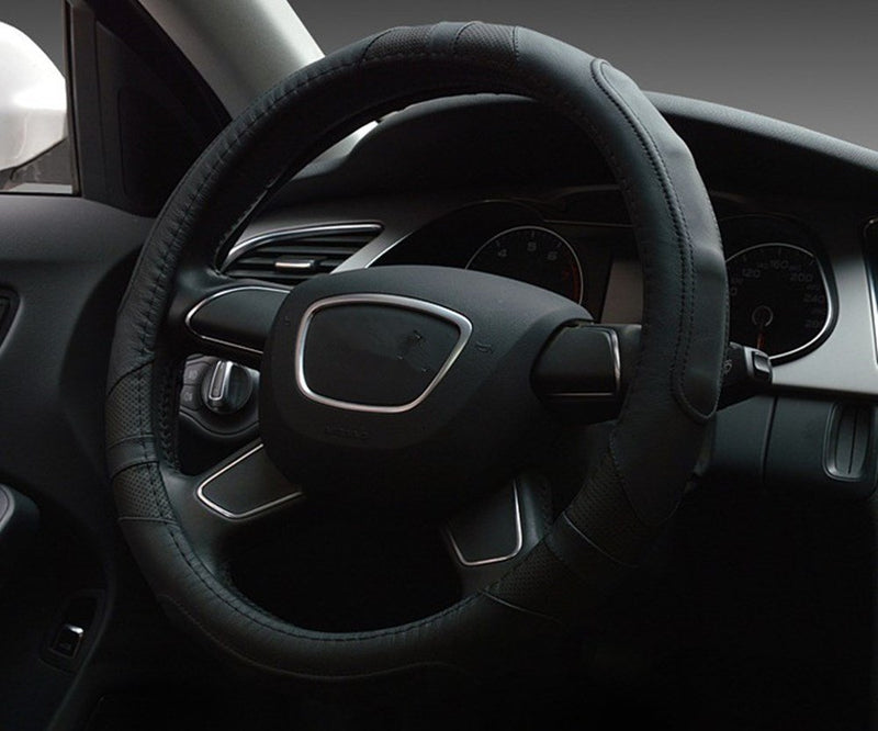  [AUSTRALIA] - Dee-Type Leather Steering Wheel Cover Universal 15 inch Black