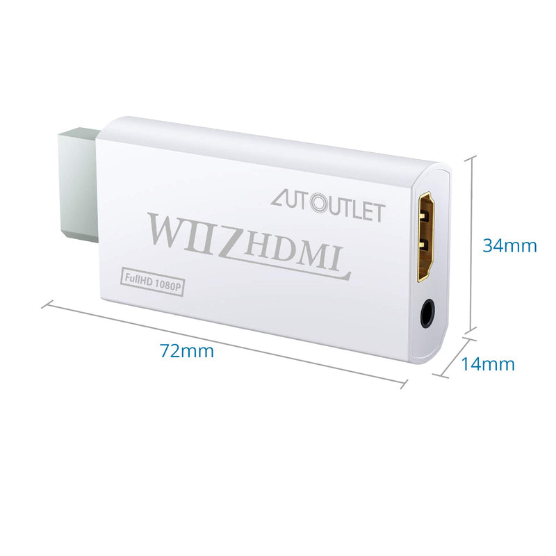  [AUSTRALIA] - AUTOUTLET Wii to Hdmi Converter Output Video Audio Adapter, with 1M HDMI Cable Wii2HDMI 3.5mm Audio Video Output Supports 720/1080P All Wii Display Modes for Nintendo White