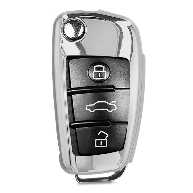  [AUSTRALIA] - kwmobile Car Key Cover for Audi - Soft TPU Silicone Protective Key Fob Cover for Audi 3 Button Flip Key - Silver High Gloss