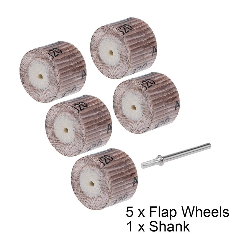  [AUSTRALIA] - uxcell 5 Pcs 20x16mm Flap Wheel 320 Grits Abrasive Grinding Head with 1/8 inches Shank for Rotary Tool