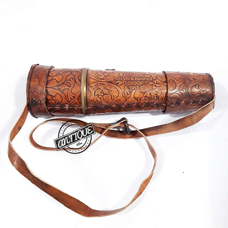  [AUSTRALIA] - Vintage Brass Handheld Telescope Spyglass Marine Binocular Scope Leather Strap Pirate Navigation Gifts for Son Father/Marines/Sailor