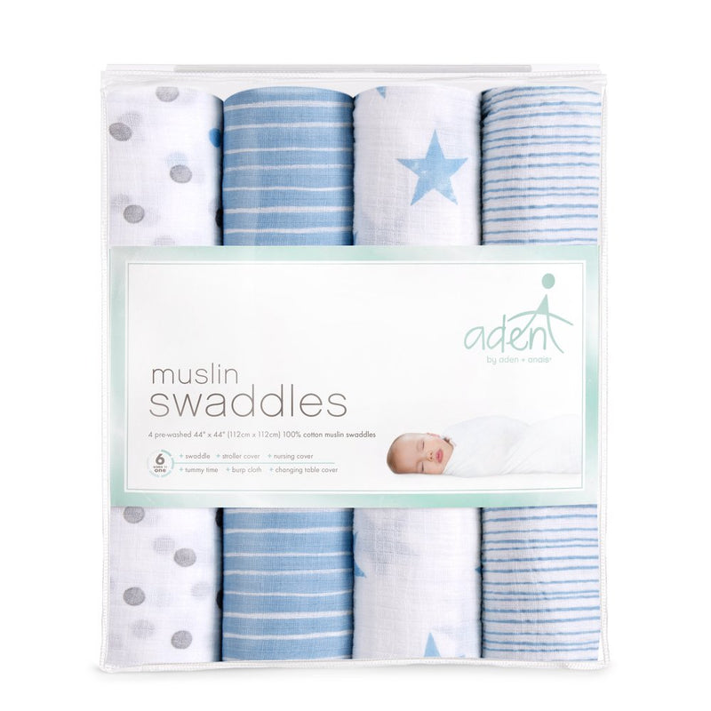  [AUSTRALIA] - Aden by aden + anais Swaddle Blanket, Muslin Blankets for Girls & Boys, Baby Receiving Swaddles, Newborn Gifts, Infant Shower Items, Toddler Gift, Wearable Swaddling Set,4 Pack, Dapper