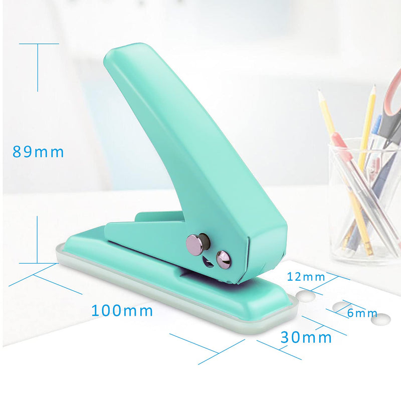  [AUSTRALIA] - Single Handheld 1/4 Inches Hole Puncher, 20 Sheet Punch Capacity Metal Hole Punch with Skid-Resistant Base for Paper, Chipboard, Art Project, Green