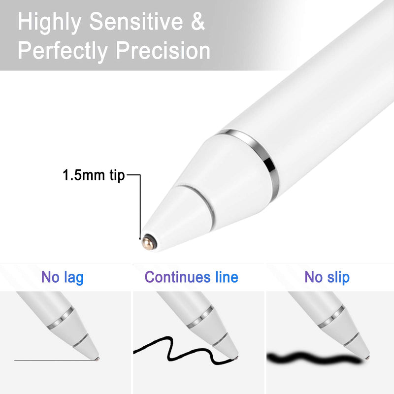 Active Stylus Pens for Touch Screens, Digital Stylish Pen Pencil Rechargeable Compatible with Most Capacitive Touch Screens (White) WHITE - LeoForward Australia