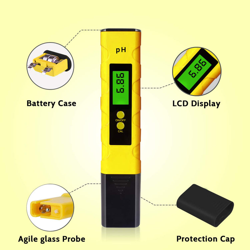 ph Meter - Water Quality Tester with ATC, High Accurate, Big Backlight PH Meter by Earabella yellow - LeoForward Australia