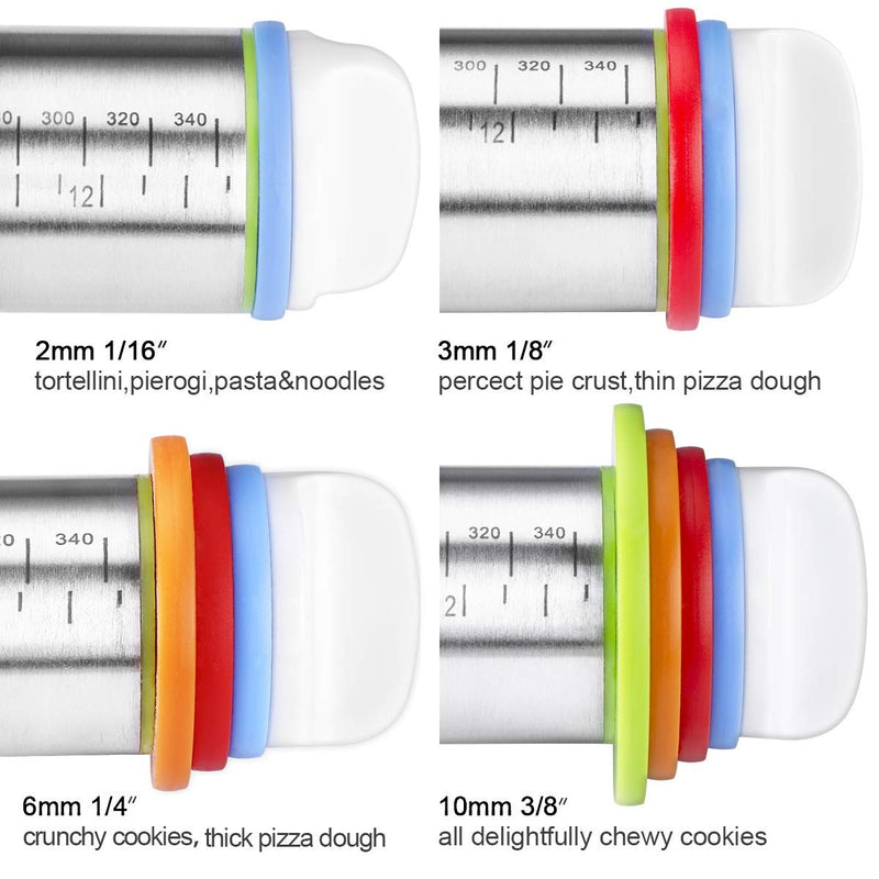  [AUSTRALIA] - Adjustable Rolling Pin with Thickness Rings and Pastry Mat Set for Baking Cookie Chapati Fondant Dough Pastry Pizza Pie Crust, Stainless Steel Roller Pin, Red Mat