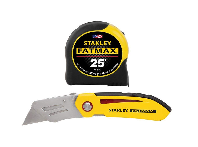  [AUSTRALIA] - Stanley Tools FMHT71173D Fatmax 25ft. Tape Measure with Fixed Blade Folding Knife Combo Pack, Yellow/Black