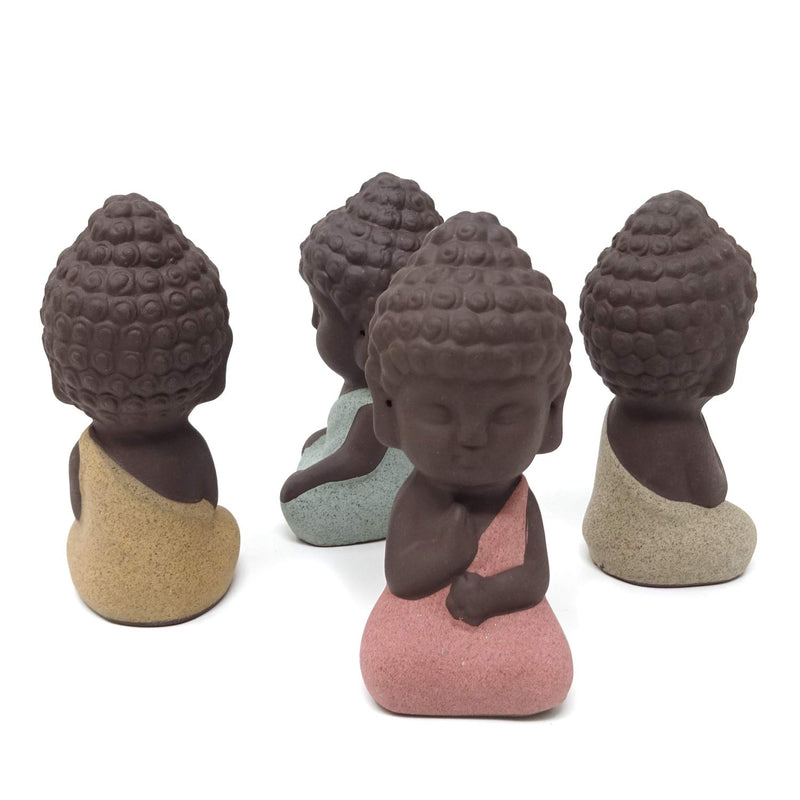  [AUSTRALIA] - HONBAY 4PCS Cute Small Ceramic Buddha Statues Monk Figurines Sculptures for Outdoor Home Decoration pottery