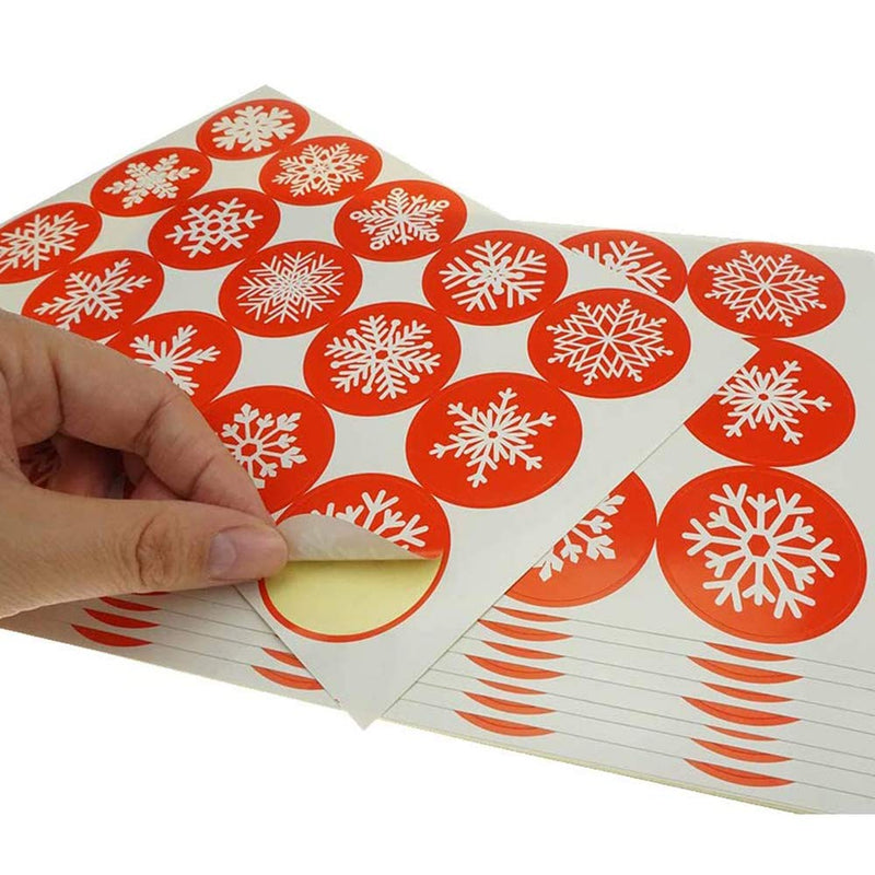  [AUSTRALIA] - 450 Pieces 1.5 Inch Round Circle Red Snowflakes Label Christmas Stickers Candy Cookie Bag Envelope Bag Seals Decorations Party Supplies by Baryuefull