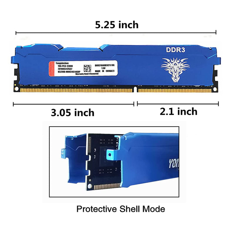  [AUSTRALIA] - DDR3 8GBx2 (16GB kit) 1600MHz PC3-12800 CL11 240Pins 1.5V Non-ECC Unbuffered UDIMM Desktop Memory RAM (Blue) 16GB Kit(2x8GB) Blue-Desktop